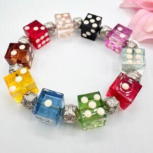 Colorful Dice Stretch Bracelet Bunco Casino Vegas Gambling Whimsical Fun Kitsch